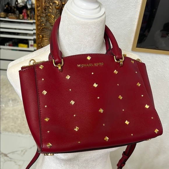 Real Michael Kors Burgundy Studded Women's Bag - Picture 8 of 8